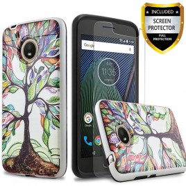 Motorola Moto E4 Plus Case, 2-Piece Style Hybrid Shockproof Hard Case Cover with [Premium Screen Protector] Hybird Shockproof And Circlemalls Stylus Pen (Lucky Tree)